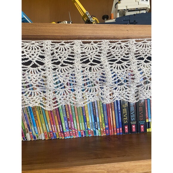 Vintage Handmade Crochet Grey Short Valance Curtain Filet 29”*6” - Picture 1 of 6